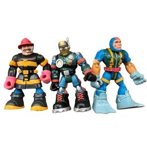 Action Rescue Heroes Set - Black, Blue, and Green Figures